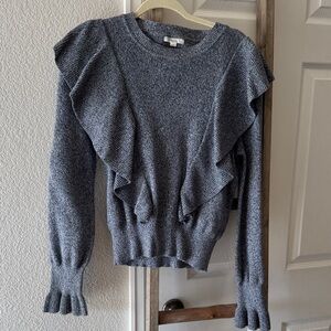 Le Lis Grey Ruffled Sweater Large